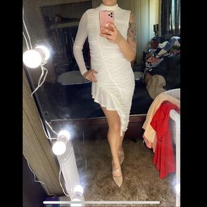 Brand new fashion nova white asymmetrical dress